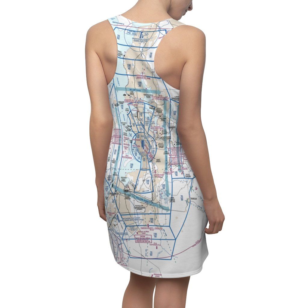 Seattle Women's Flyway Chart Racerback Dress All Over Prints for women in aviation