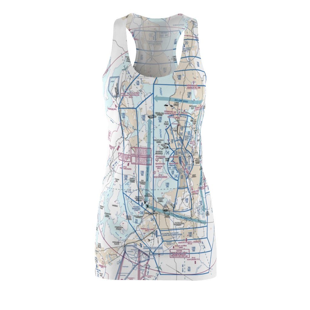 Seattle Women's Flyway Chart Racerback Dress All Over Prints for women in aviation