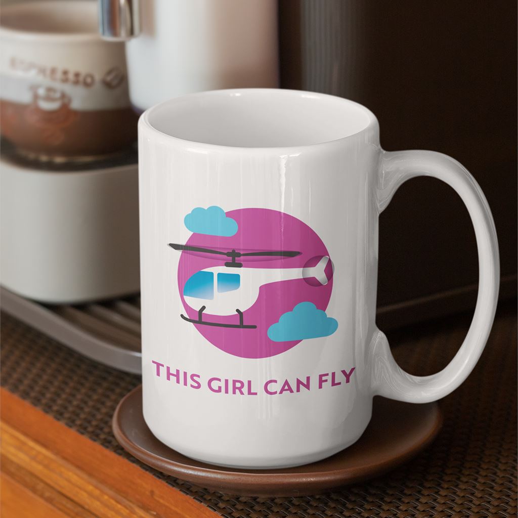 This Girl Can Fly - Helicopter | Private Pilot Gift | Ceramic Mug 15oz Mug for women in aviation