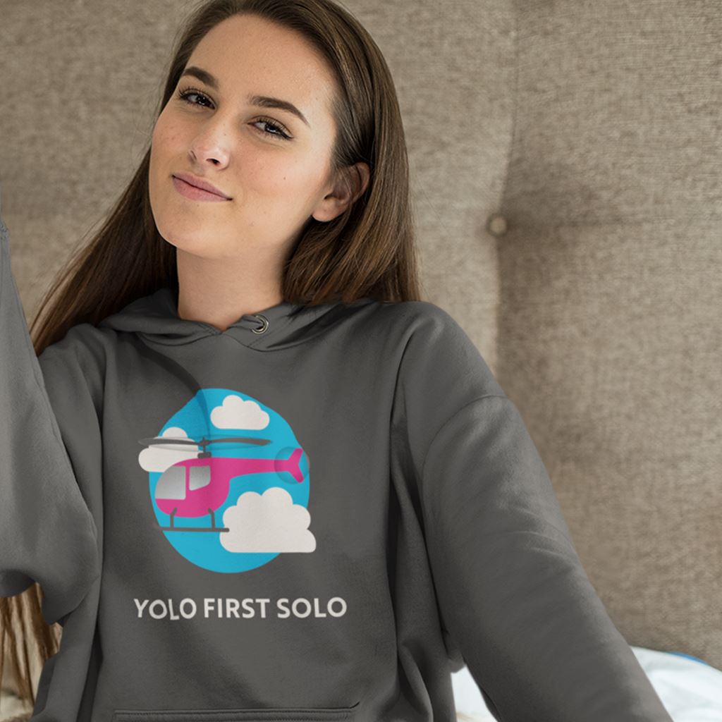 Yolo First Solo - Helicopter | Student Pilot Gift | 50/50 Unisex Hooded Sweatshirt Hoodie for women in aviation