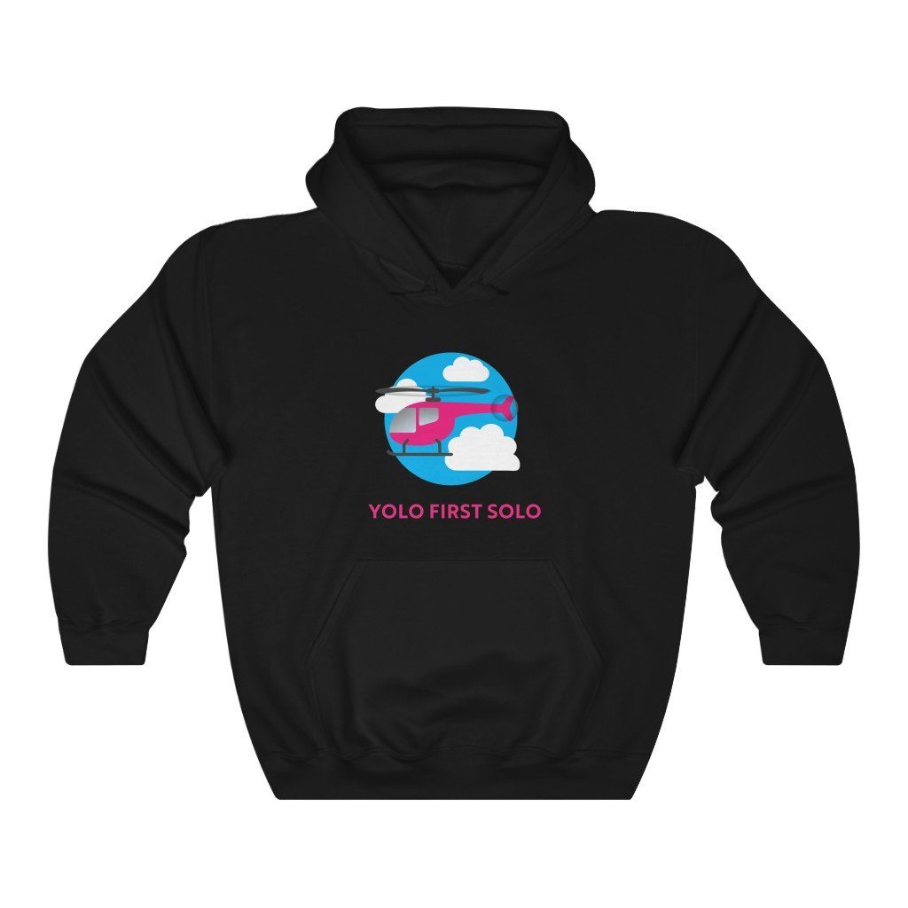 Yolo First Solo - Helicopter | Student Pilot Gift | 50/50 Unisex Hooded Sweatshirt Hoodie Black S for women in aviation