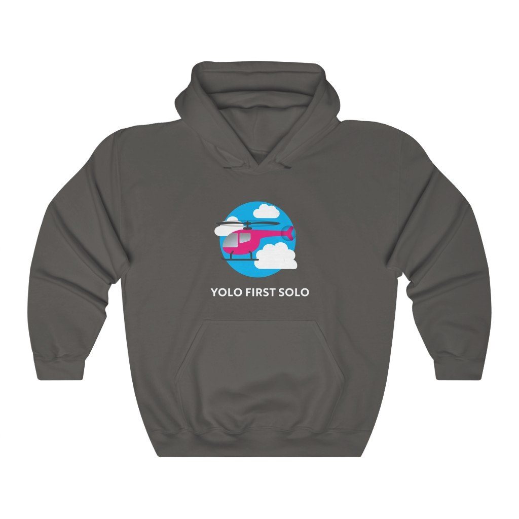 Yolo First Solo - Helicopter | Student Pilot Gift | 50/50 Unisex Hooded Sweatshirt Hoodie Charcoal S for women in aviation