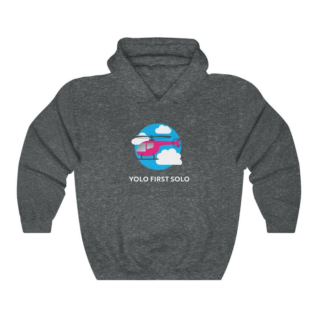 Yolo First Solo - Helicopter | Student Pilot Gift | 50/50 Unisex Hooded Sweatshirt Hoodie Dark Heather S for women in aviation