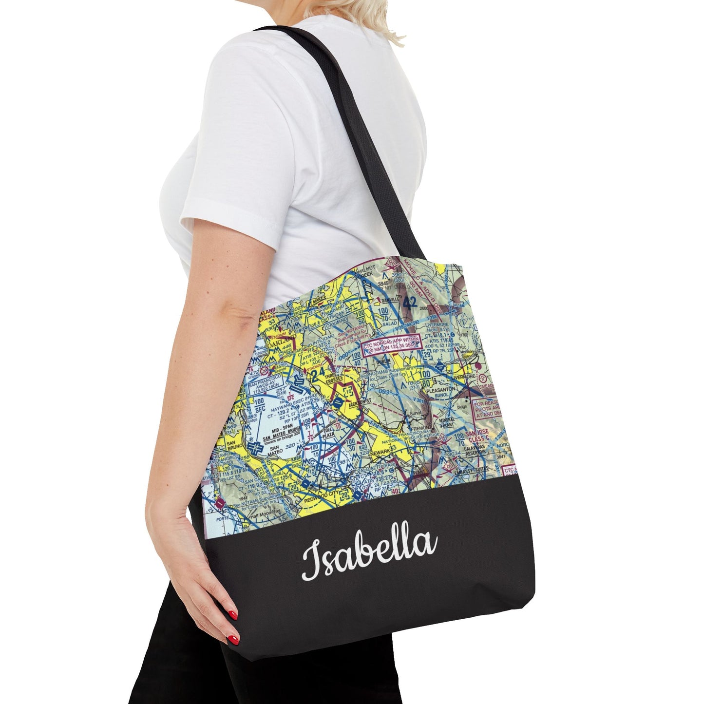 Personalized Aviation Sectional Chart Tote Bag, Custom Airport and Name, Pilot Gift