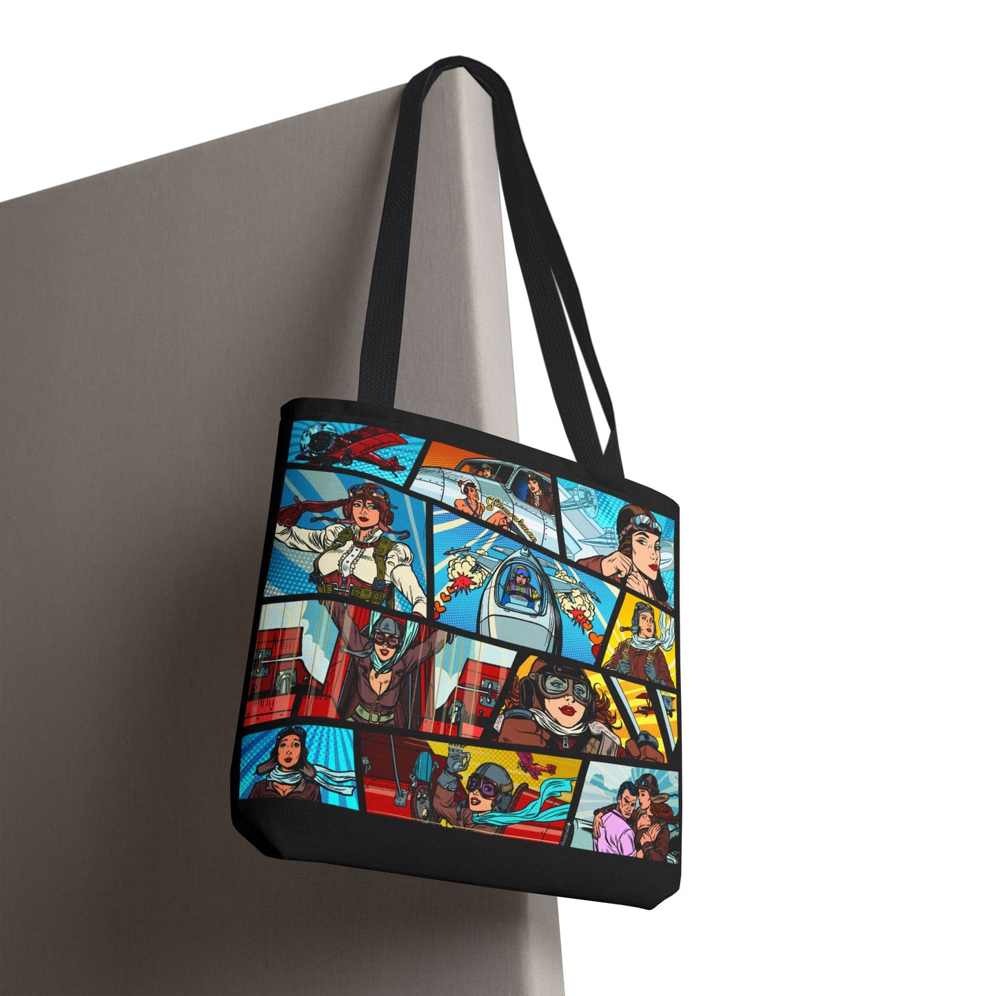 Pop Art Aviatrix Female Pilot Graphic Tote Bag