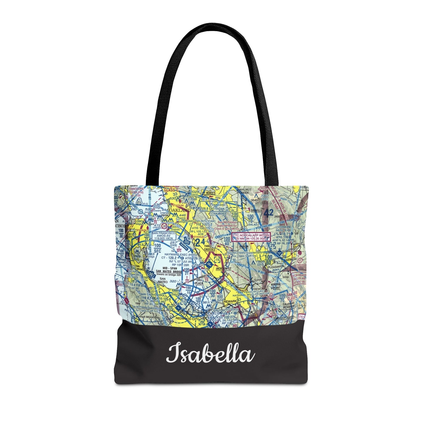 Personalized Aviation Sectional Chart Tote Bag, Custom Airport and Name, Pilot Gift