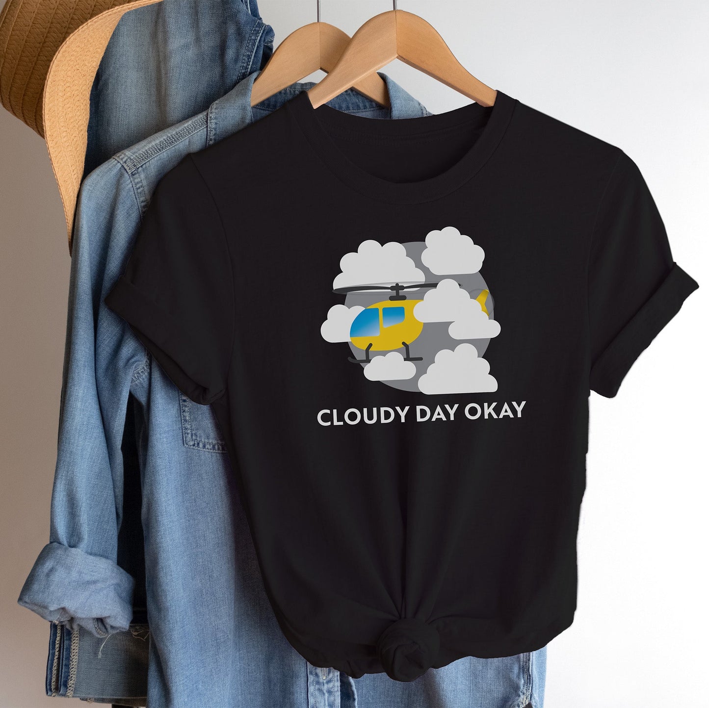 Cloudy Day Okay Airplane or Helicopter T-shirt