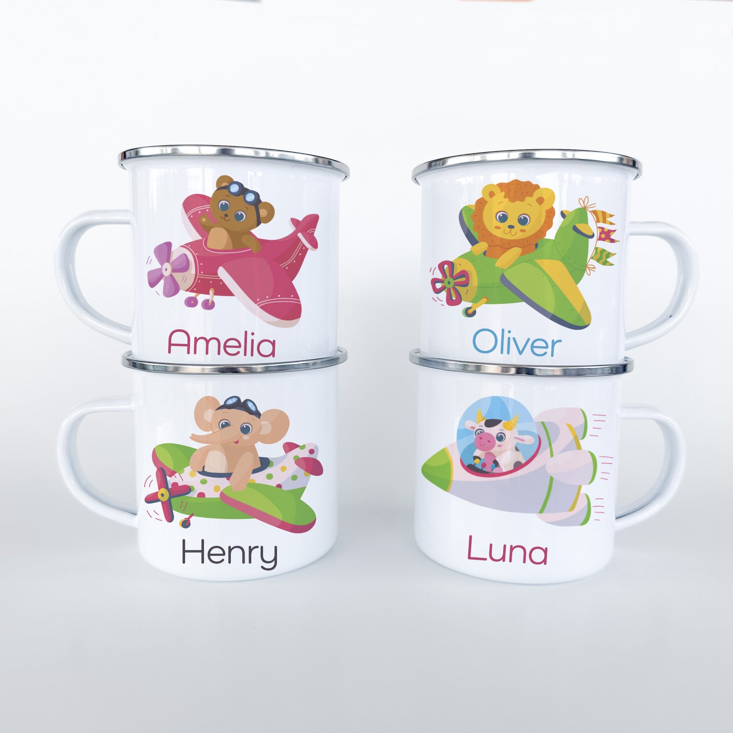 Personalized Child Animal Aviator Enamel Mugs