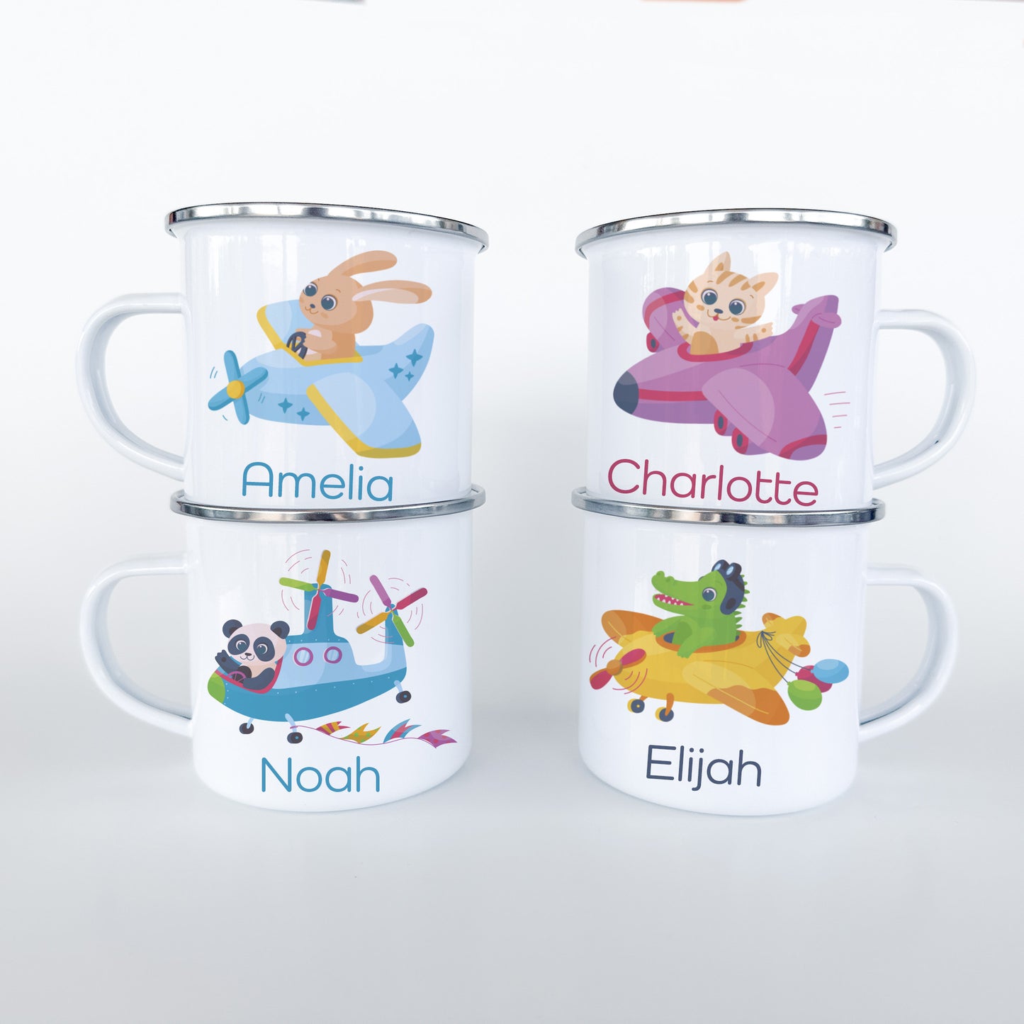 Personalized Child Animal Aviator Enamel Mugs