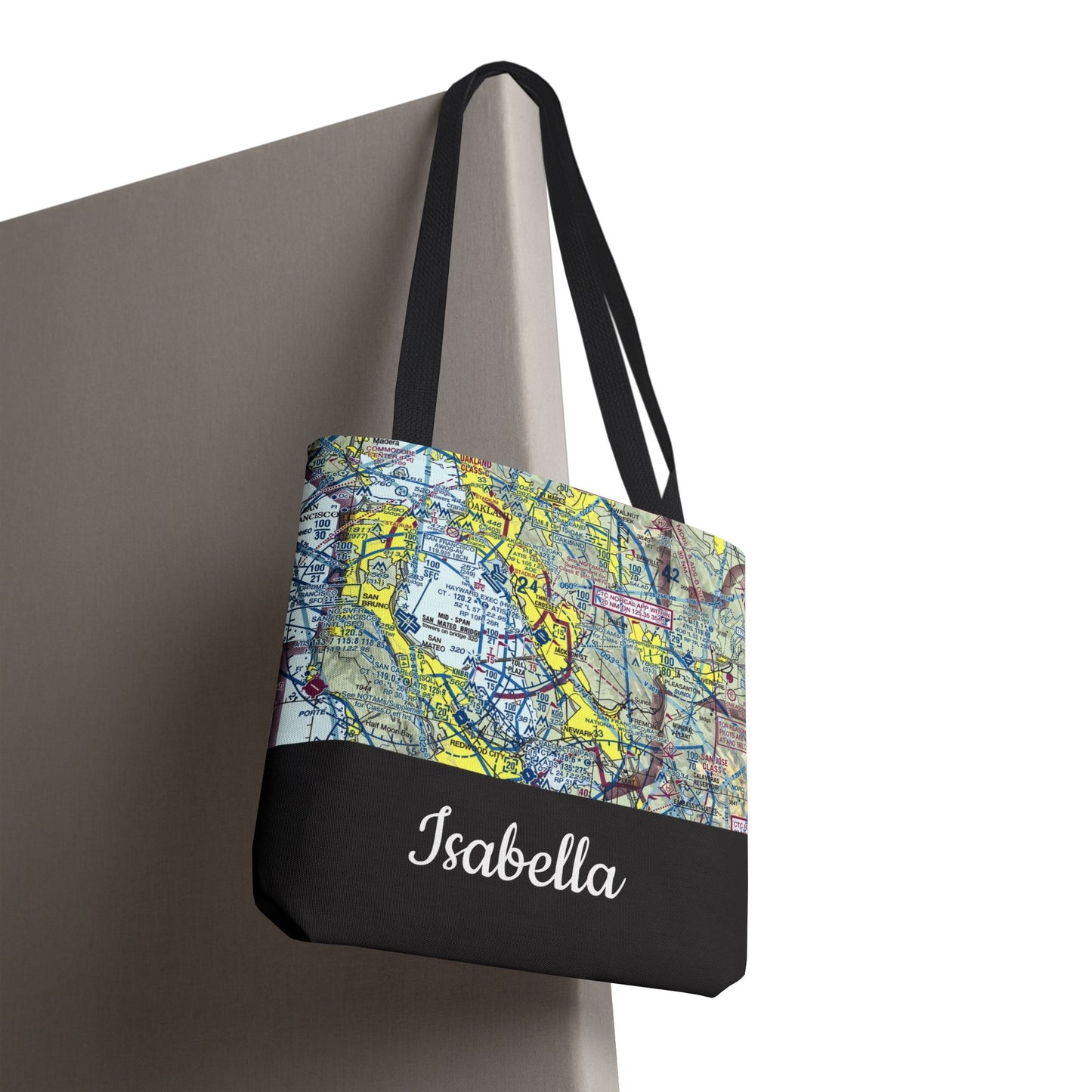 Personalized Aviation Sectional Chart Tote Bag, Custom Airport and Name, Pilot Gift