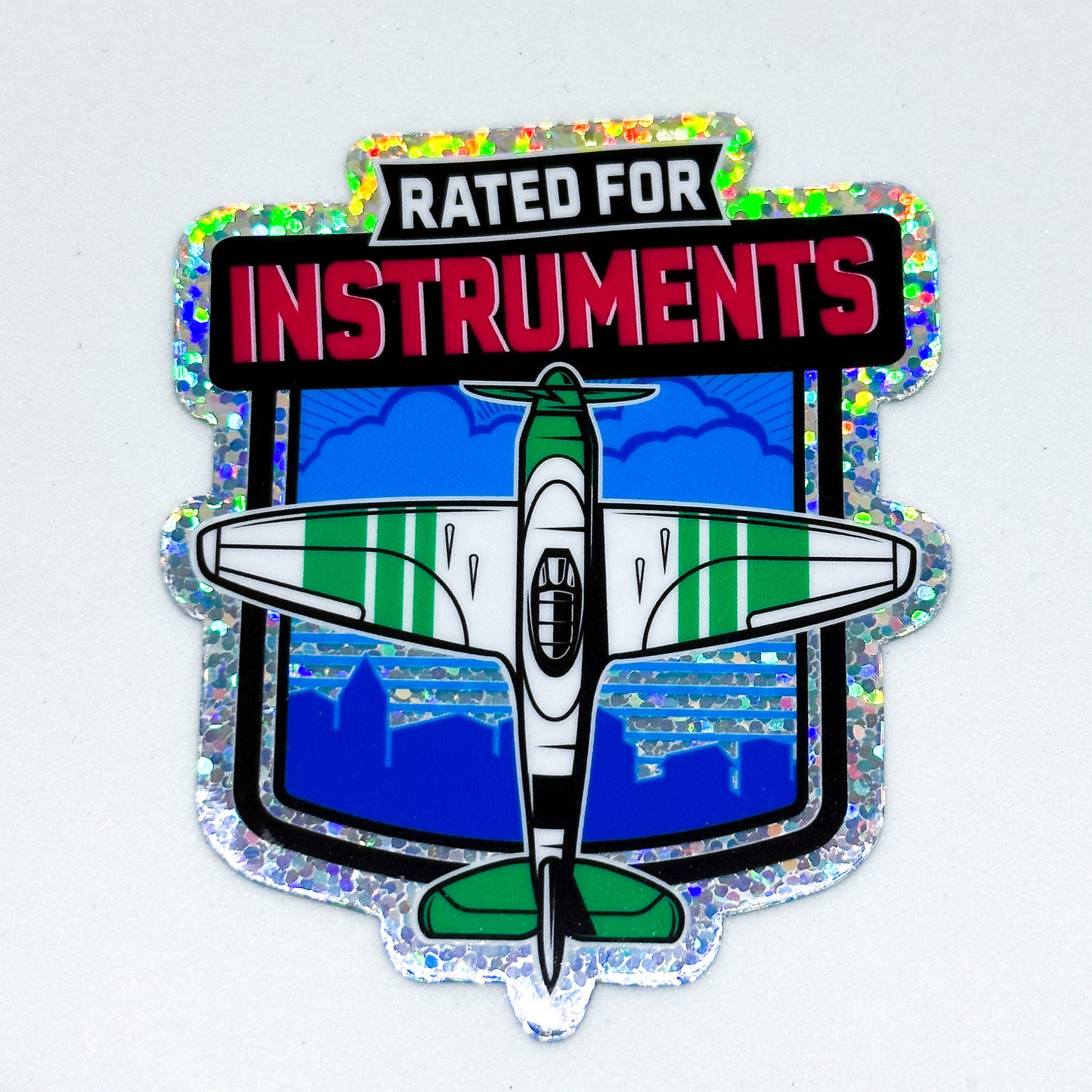 Instrument Rated Glitter Sticker