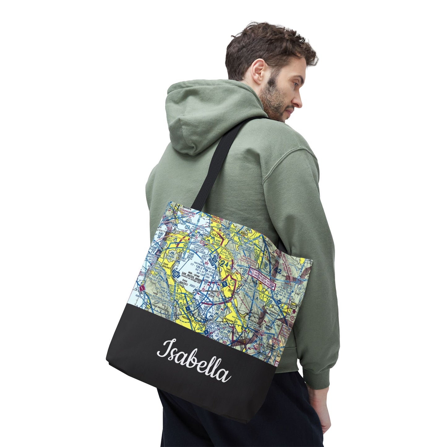 Personalized Aviation Sectional Chart Tote Bag, Custom Airport and Name, Pilot Gift