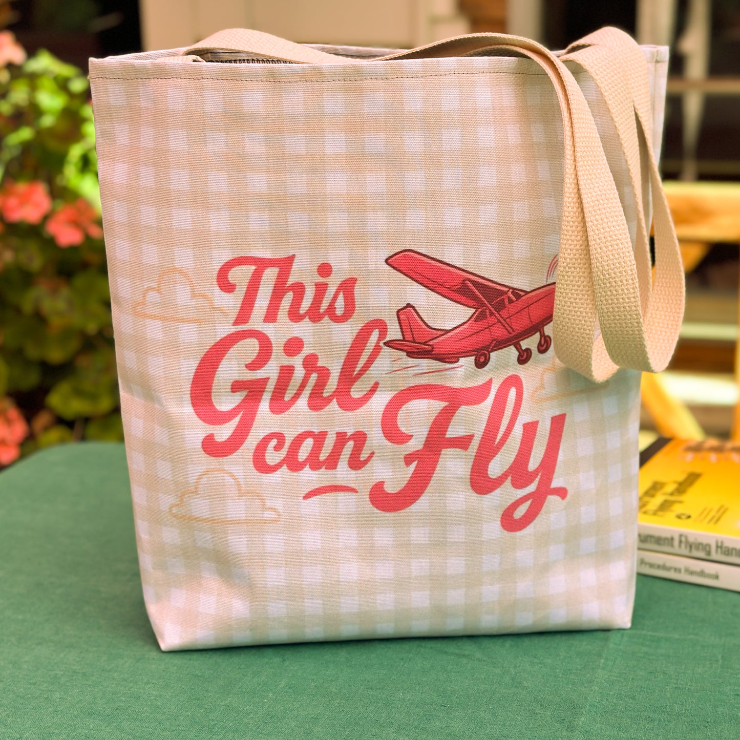 This Girl Can Fly Plaid Tote Bag