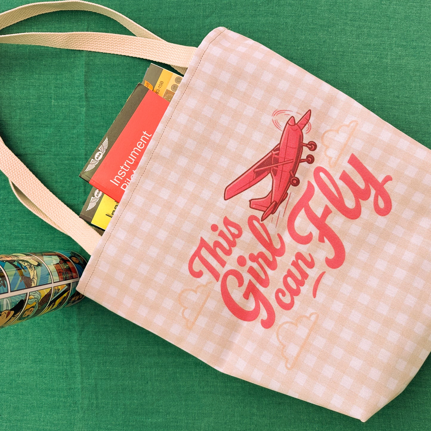 This Girl Can Fly Plaid Tote Bag