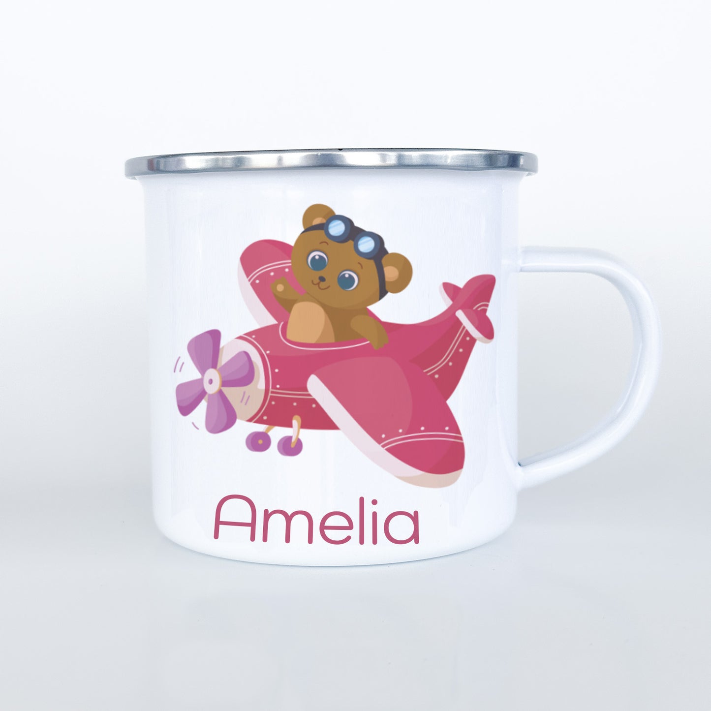 Personalized Child Animal Aviator Enamel Mugs