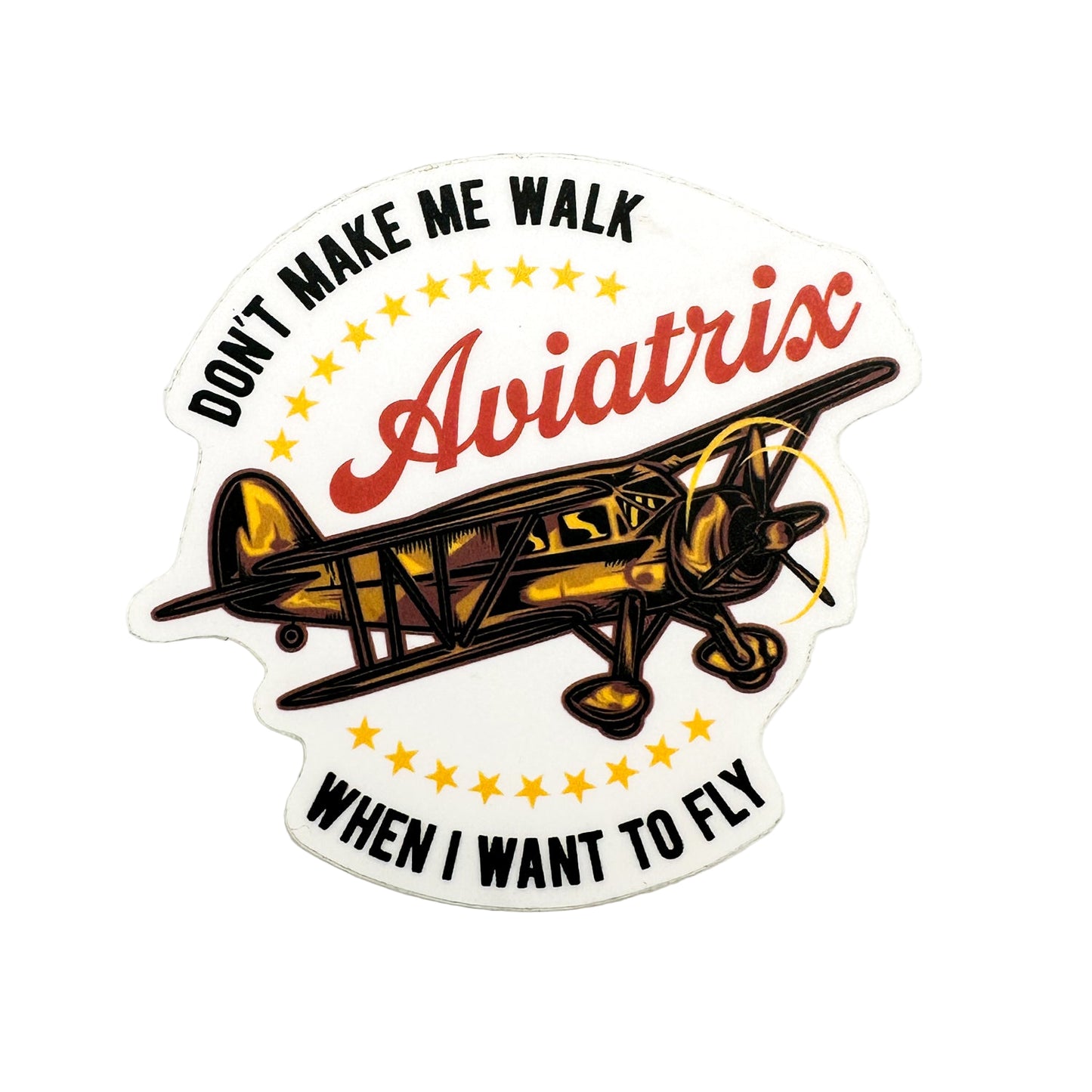 Sticker with airplane graphic and text 'Aviatrix' on a white background
