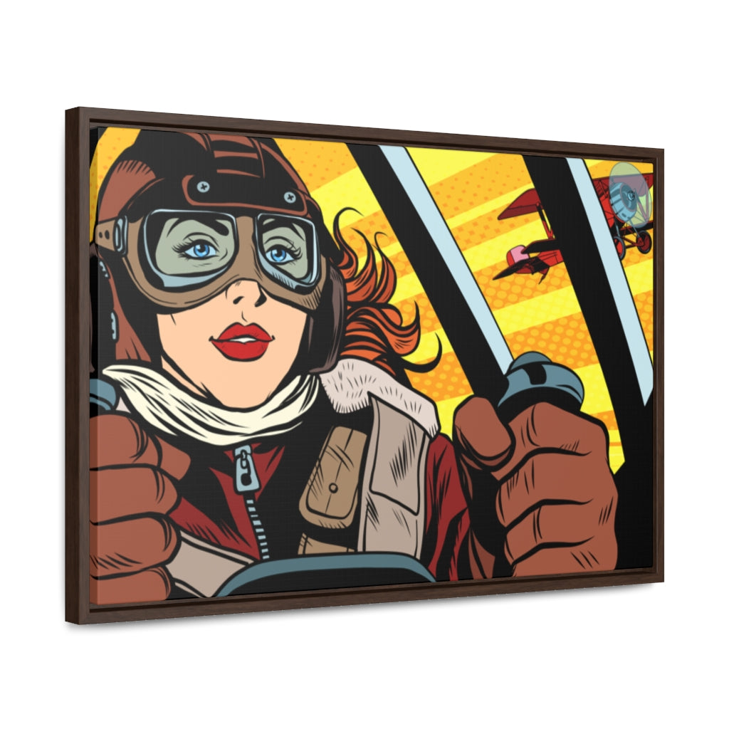 Fly th Plane | Aviatrix Pop Art | Framed Premium Gallery Wrap Canvas