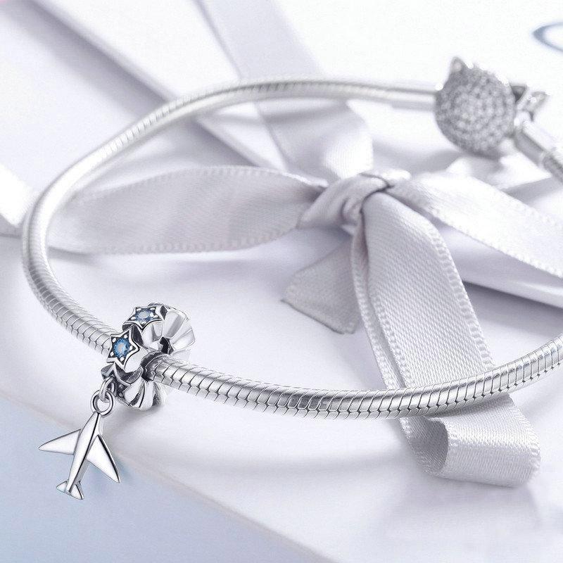 Airplane and a Ring of Stars | Sterling Silver Blue CZs | Charm Charms & Pendants for women in aviation