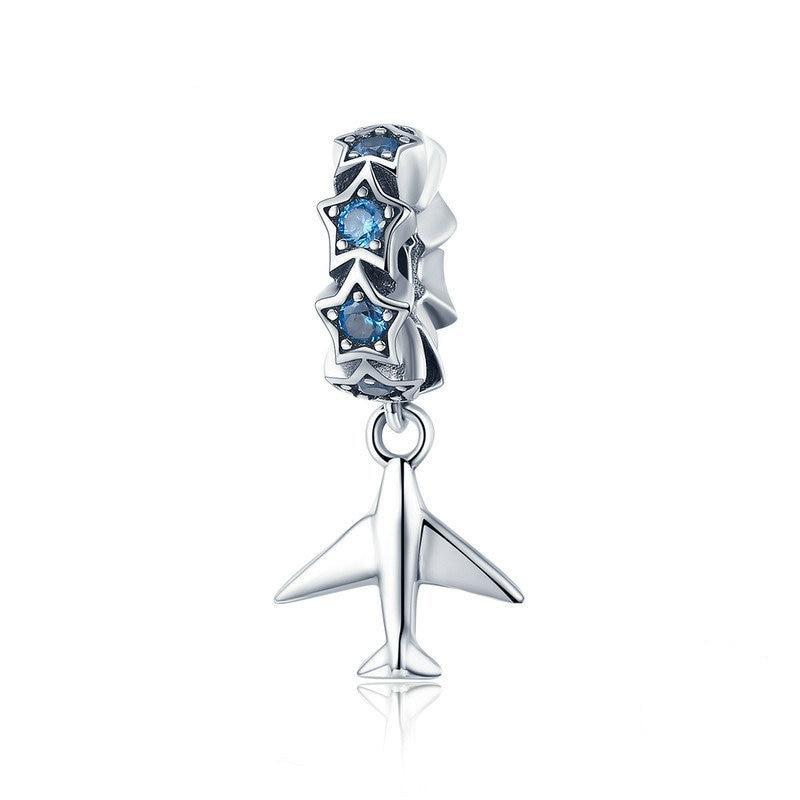 Airplane and a Ring of Stars | Sterling Silver Blue CZs | Charm Charms & Pendants for women in aviation