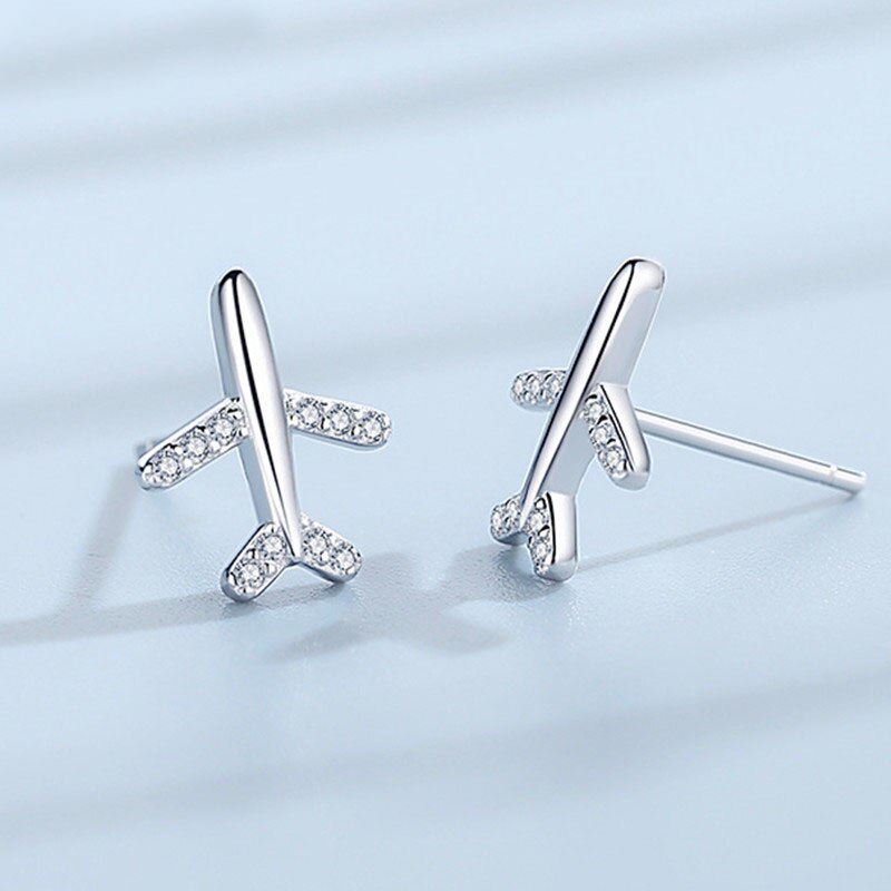 Airplane Earrings | Sterling Silver with CZs Earrings for women in aviation