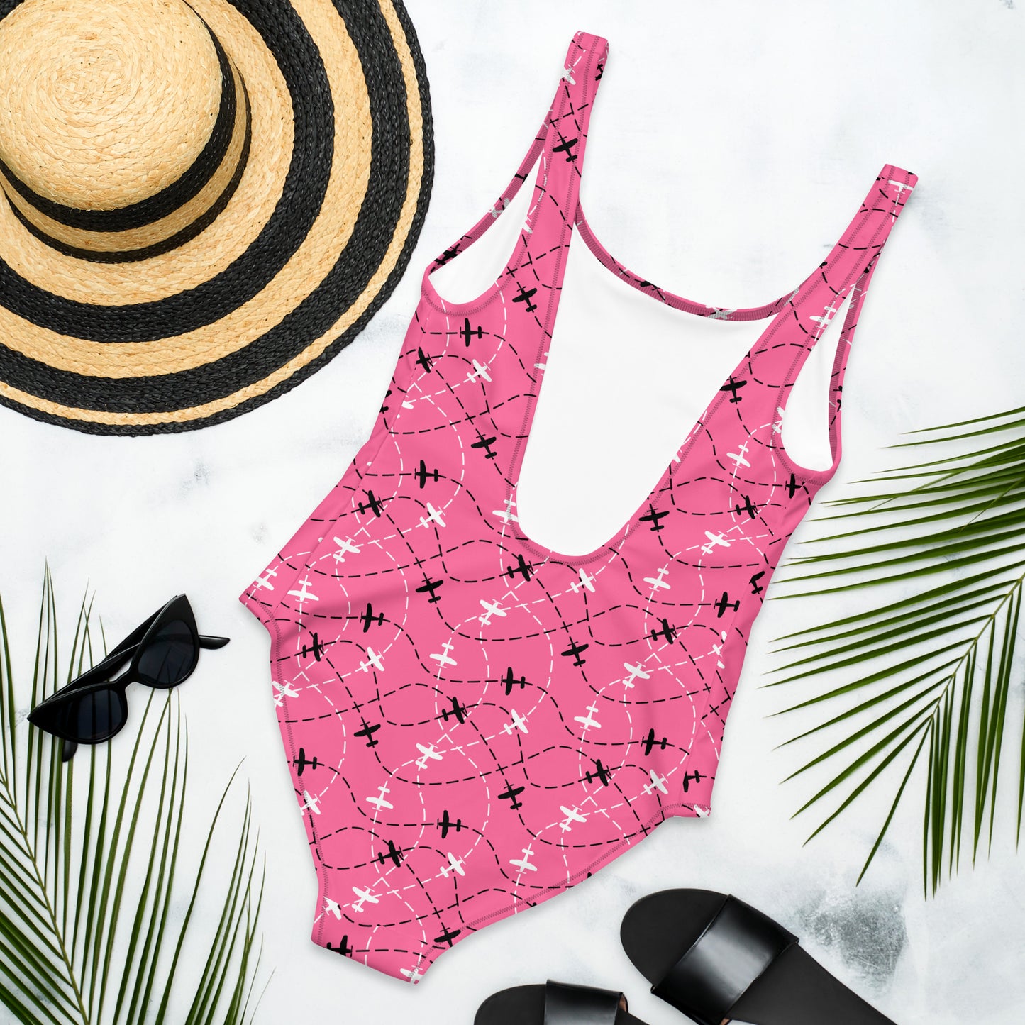 Aviation Print Pink One-Piece Swimsuit