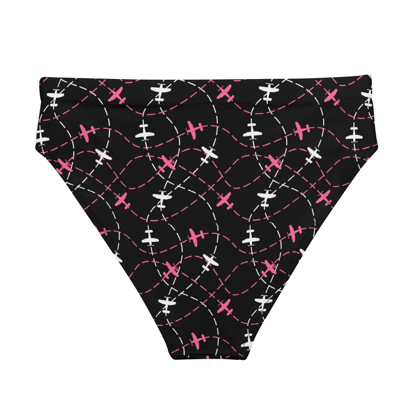 Aviation Print Black High-Waisted Bikini Bottom