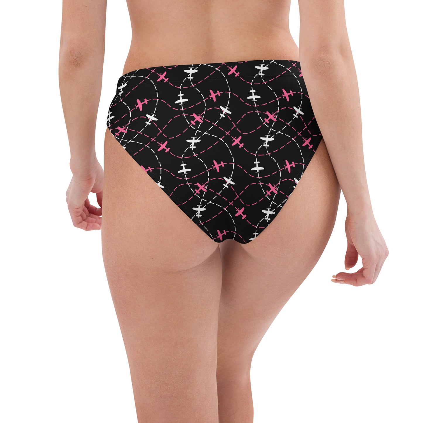 Aviation Print Black High-Waisted Bikini Bottom