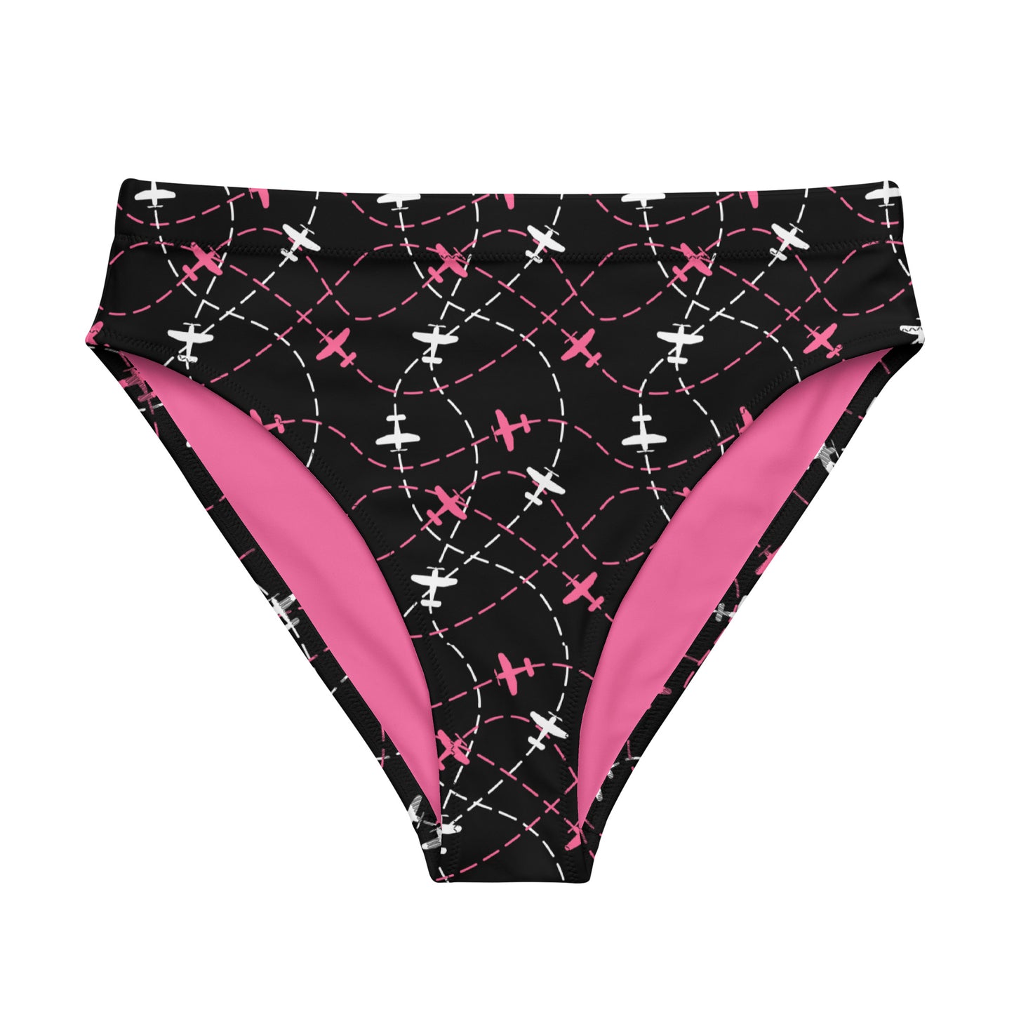 Aviation Print Black High-Waisted Bikini Bottom