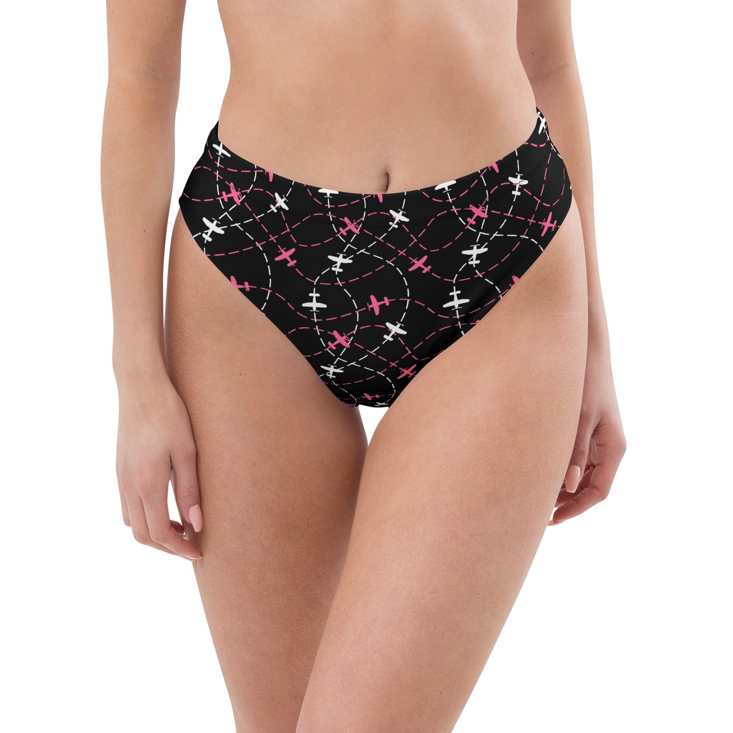 Aviation Print Black High-Waisted Bikini Bottom