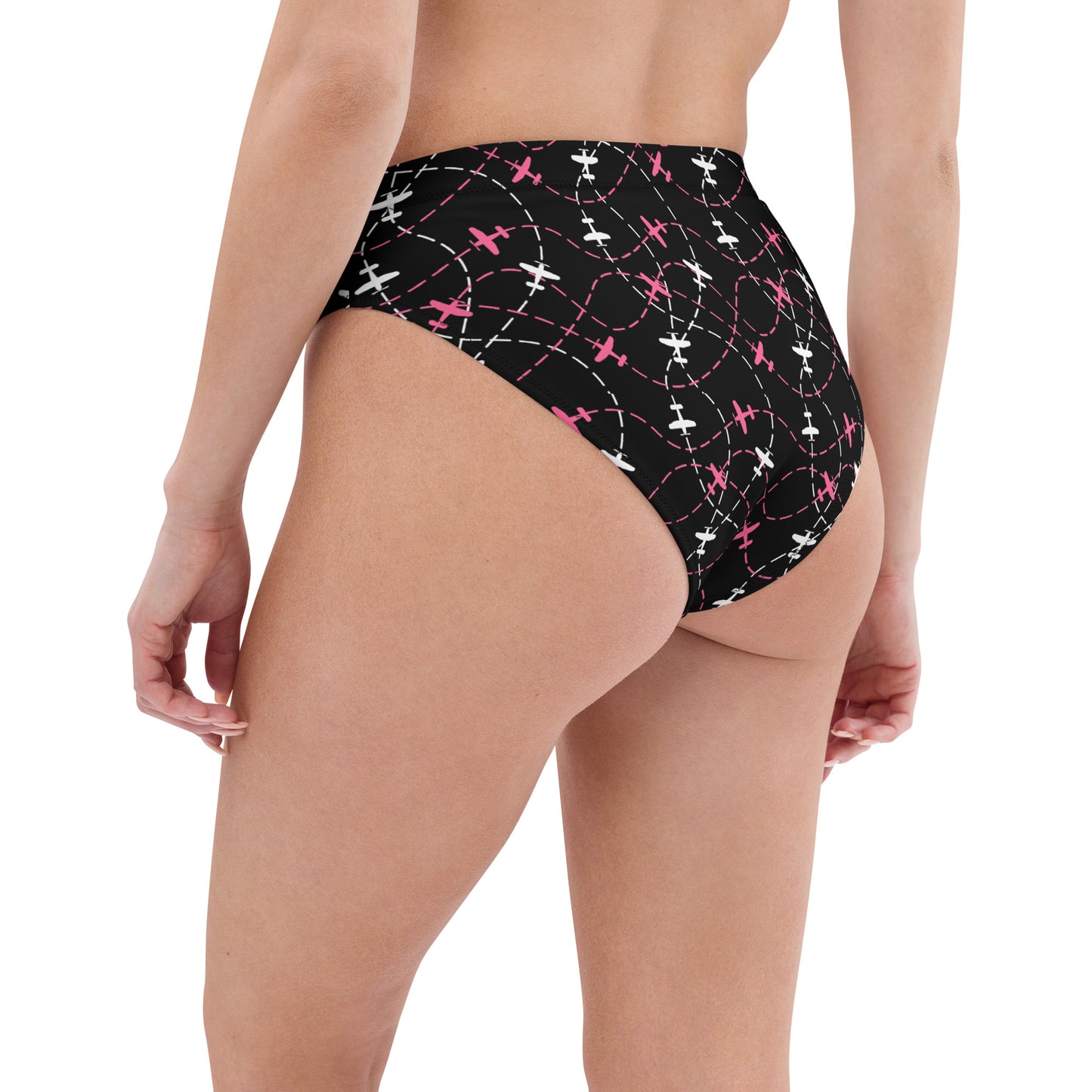 Aviation Print Black High-Waisted Bikini Bottom