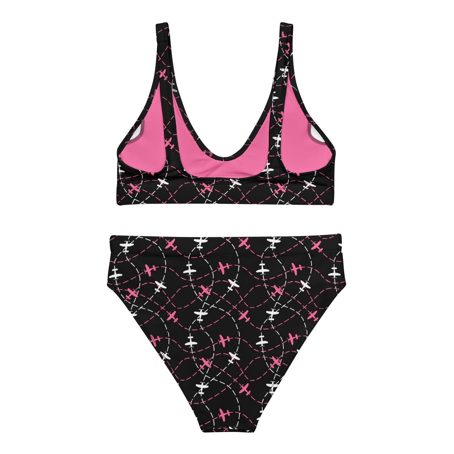 Airplane Print Black High-Waisted Bikini