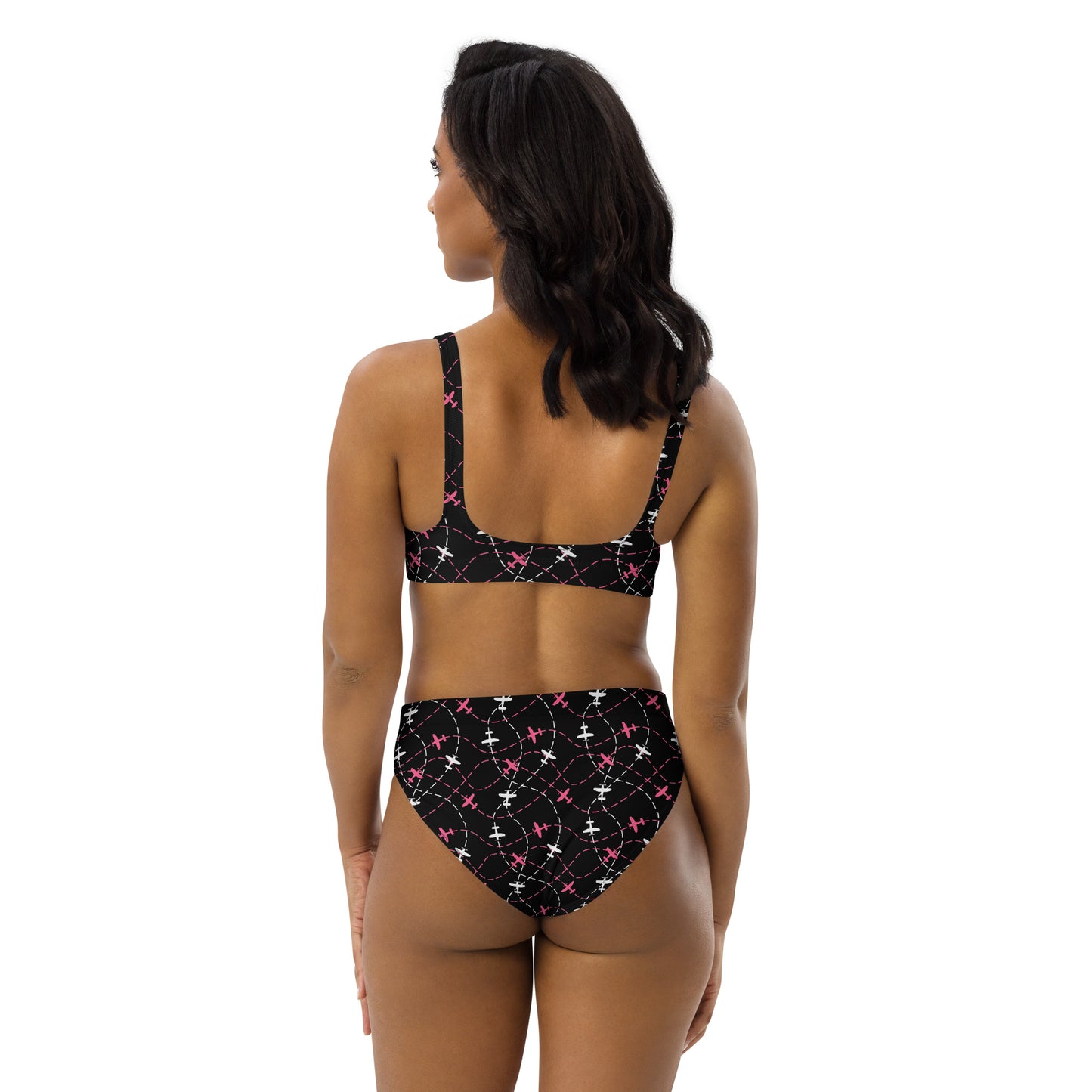 Airplane Print Black High-Waisted Bikini