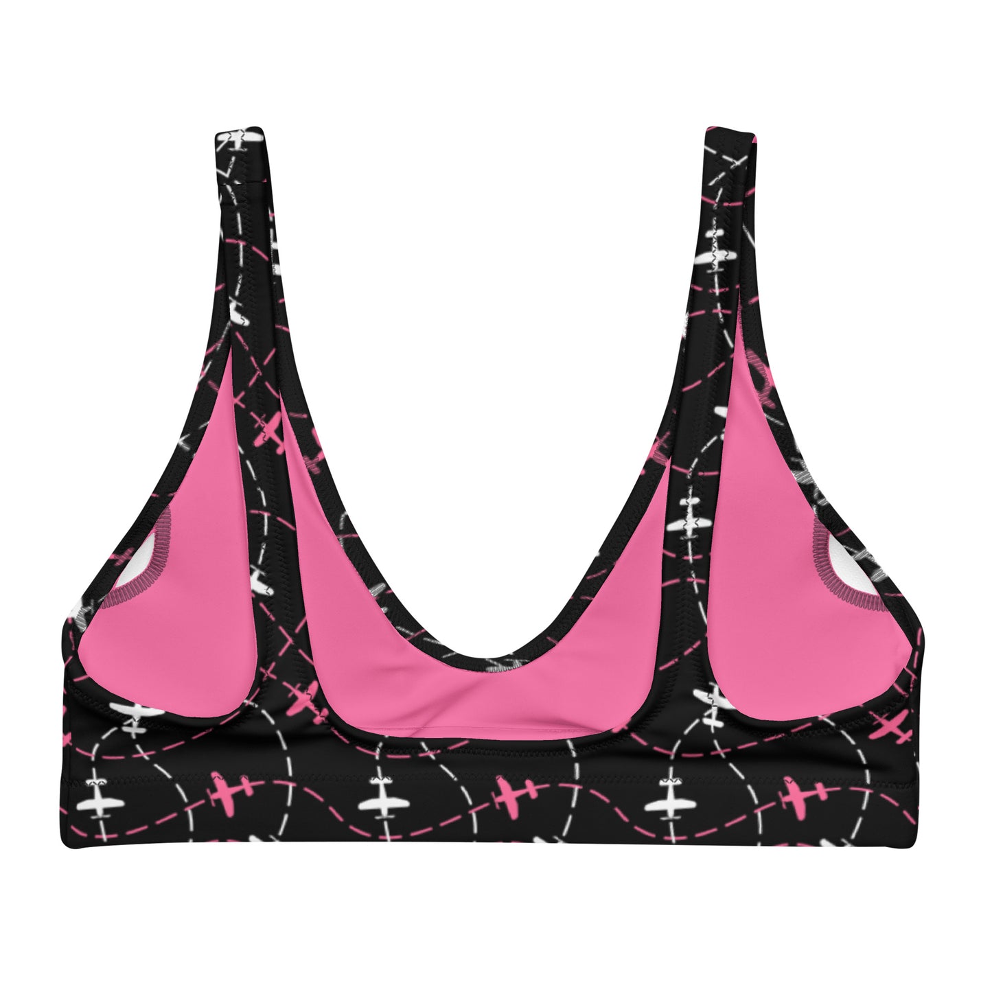 Aviation Print Black Padded Bikini Top