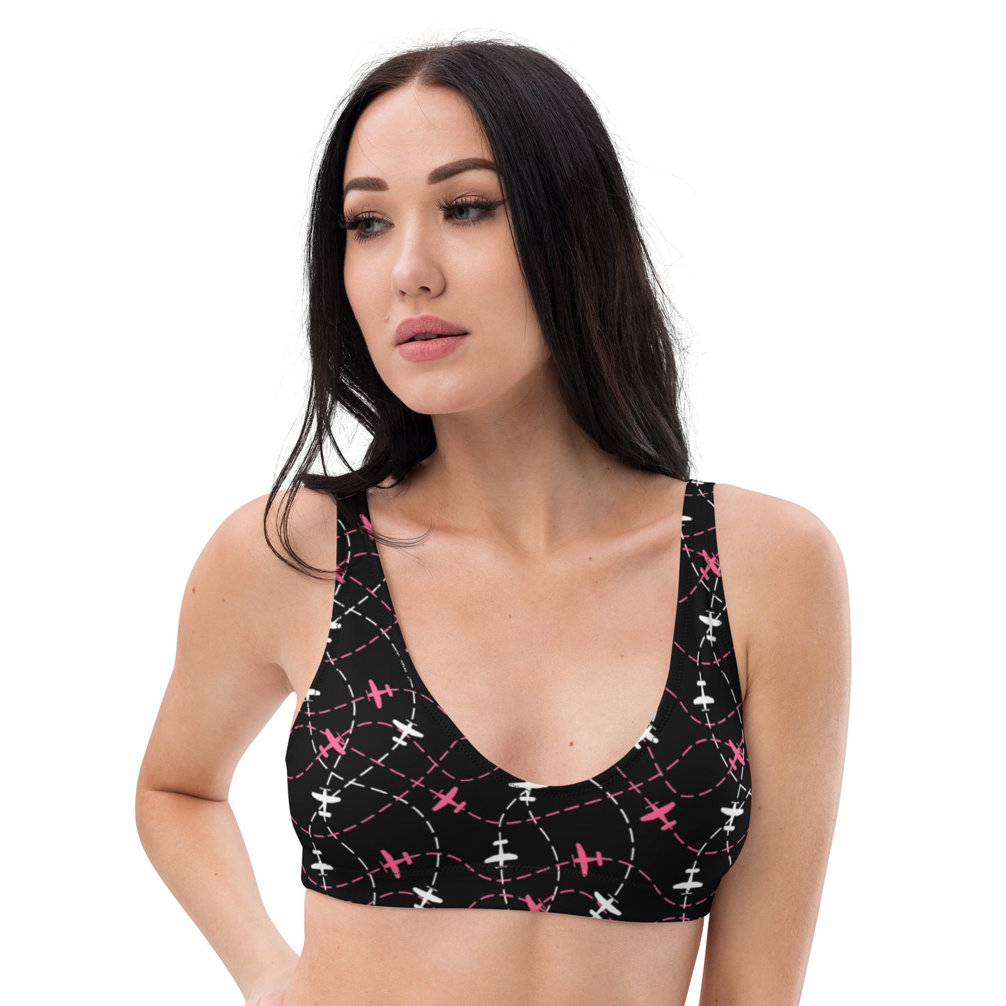 Aviation Print Black Padded Bikini Top