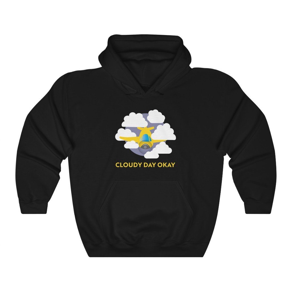 Cloudy Day Okay - Airplane | Instrument Rating | 50/50 Unisex Hooded Sweatshirt Hoodie Black S for women in aviation
