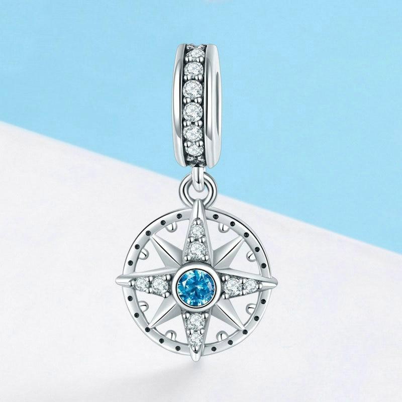 Compass Rose | Sterling Silver Blue & White CZs | Charm Charms & Pendants for women in aviation