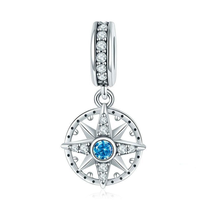 Compass Rose | Sterling Silver Blue & White CZs | Charm Charms & Pendants for women in aviation