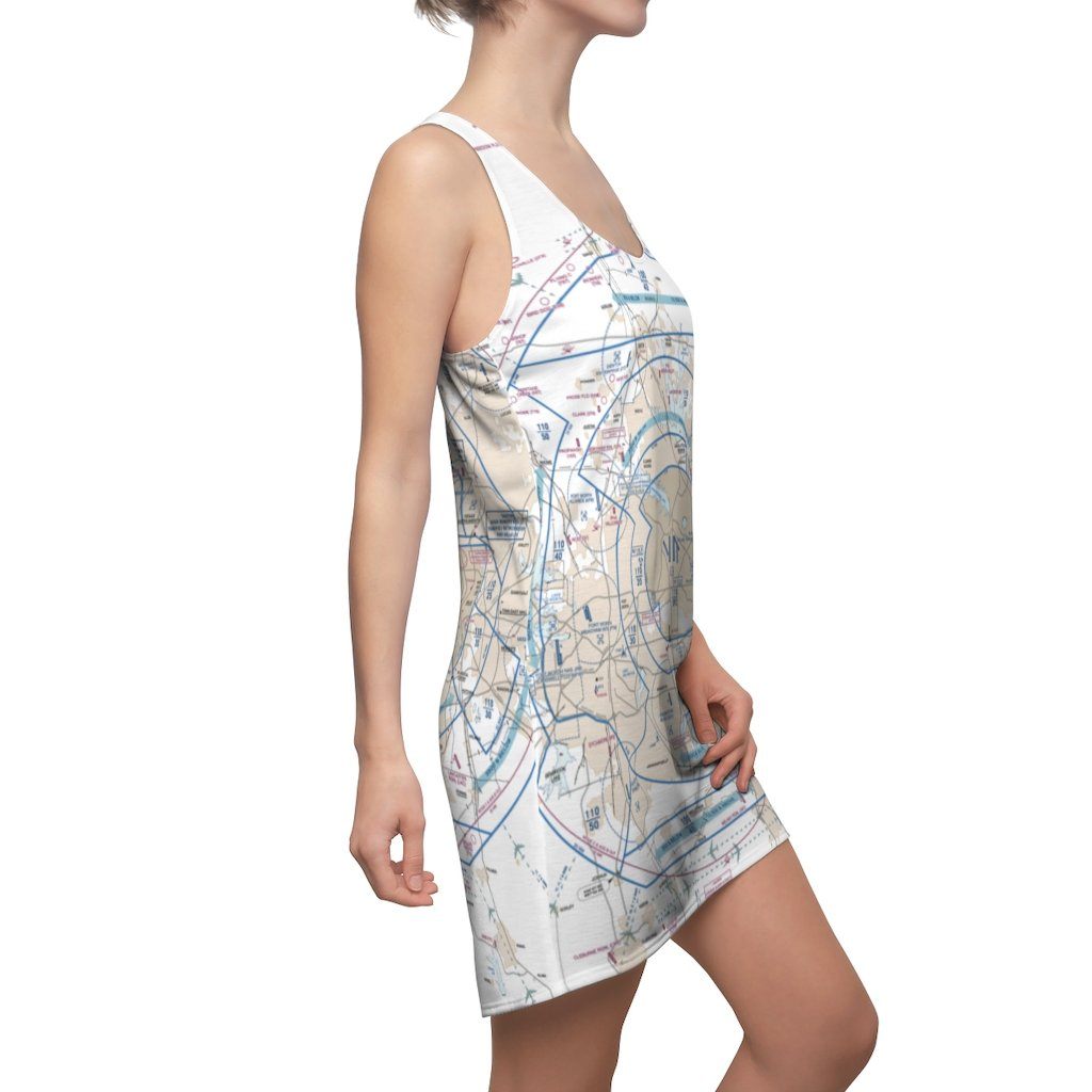 Dallas Fort Worth Women's Flyway Chart Racerback Dress All Over Prints for women in aviation