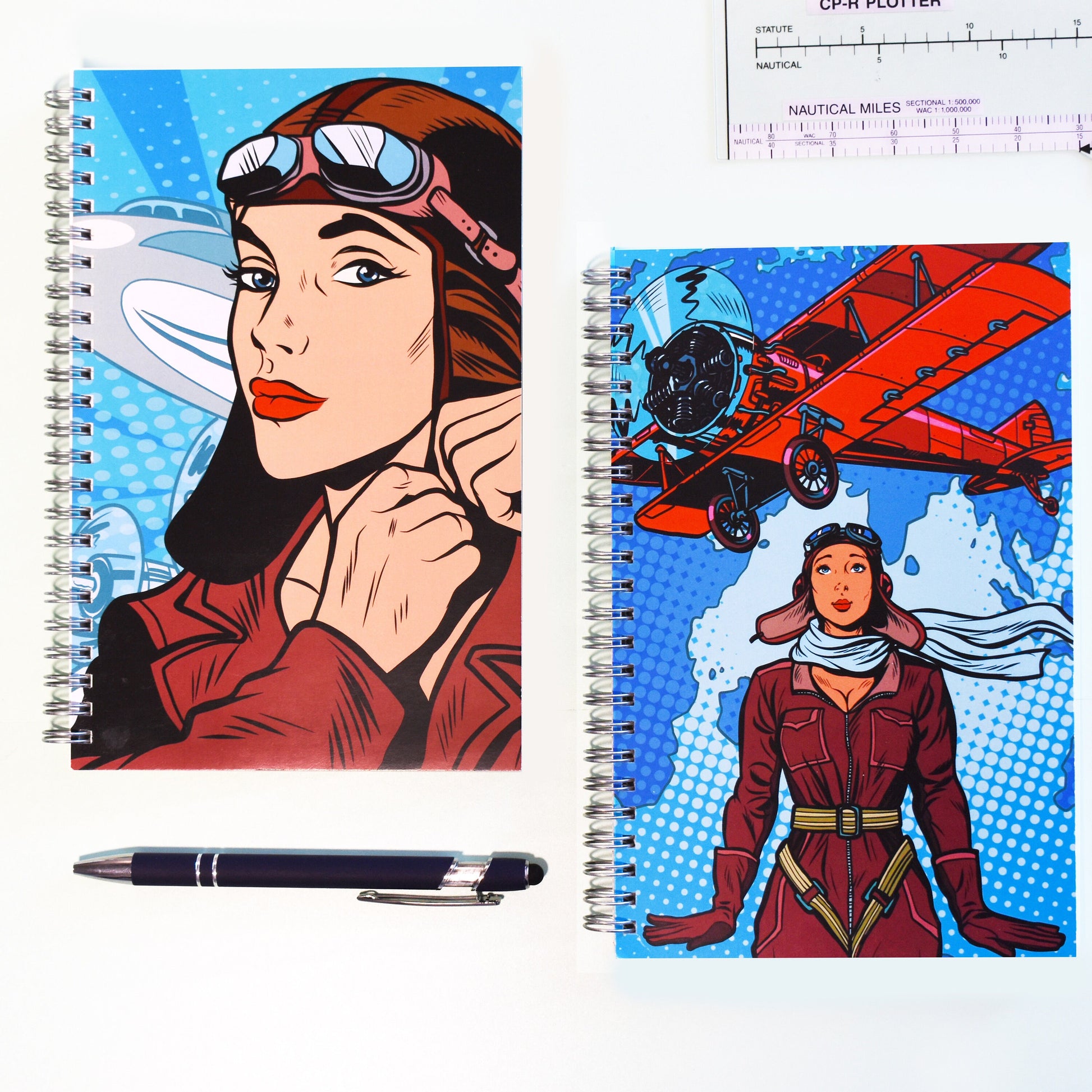 Imagine Flying the World Spiral Notebook - Female Pilot - Pop Art