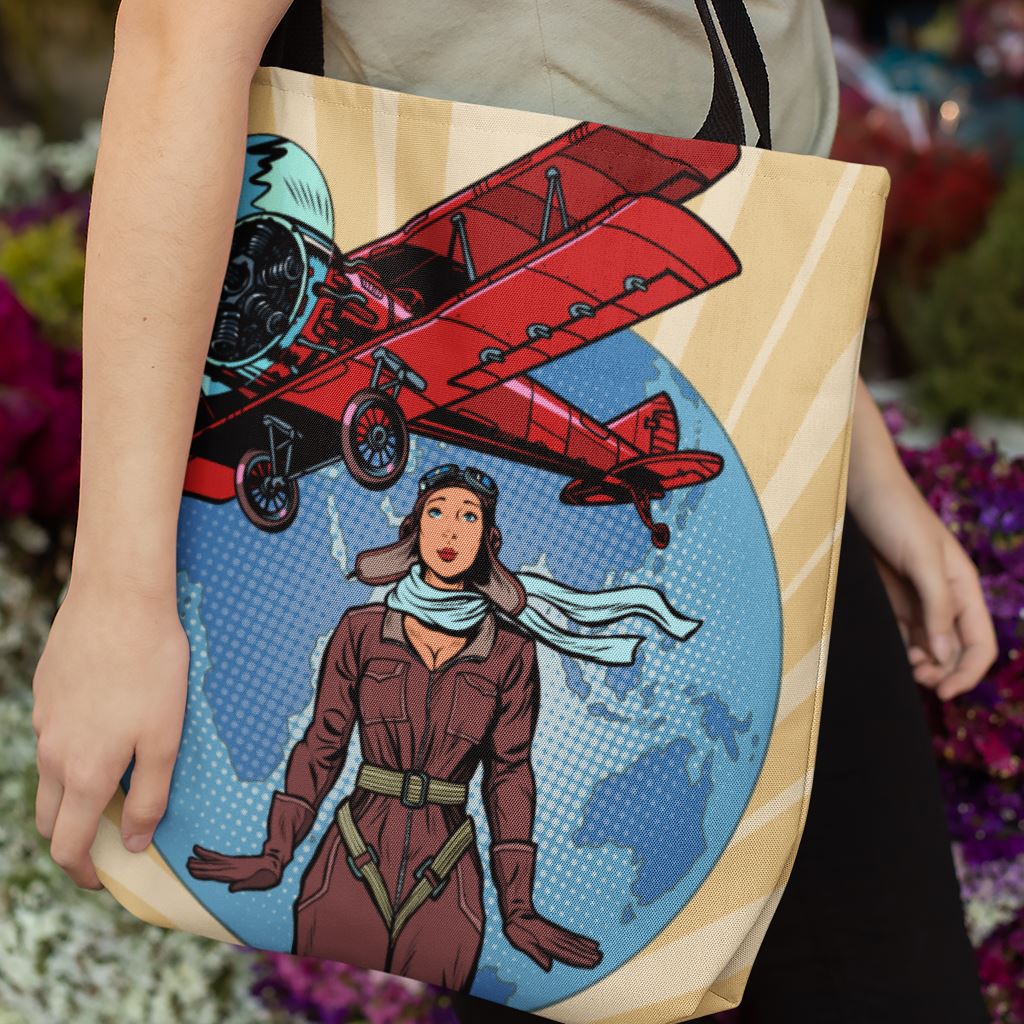 Imagine Flying the World | Pop Art Aviatrix | Tote Bag Bags for women in aviation