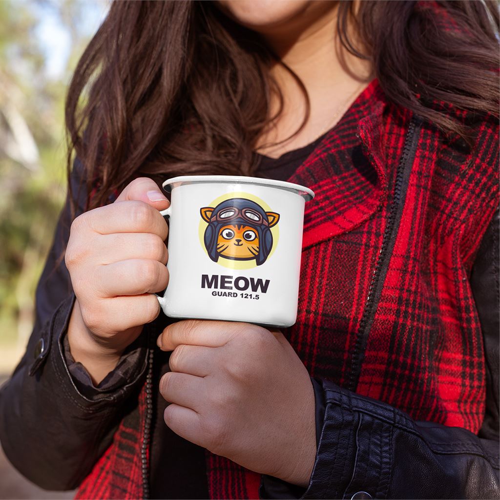 Meow on Guard | Funny Pilot Gift | Enamel Camping Mug Mug for women in aviation