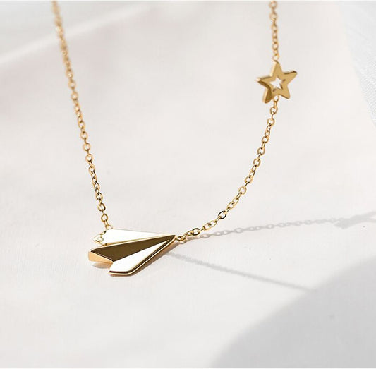 Paper Airplane Chasing a Star | Aviation Necklace Necklace for women in aviation