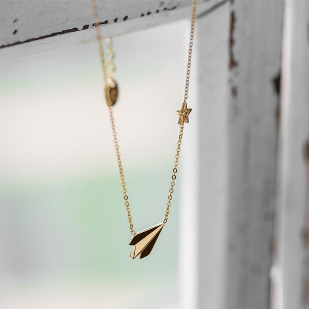 Necklace - Love in the Air Paper Airplane Pendant Necklace in Gold