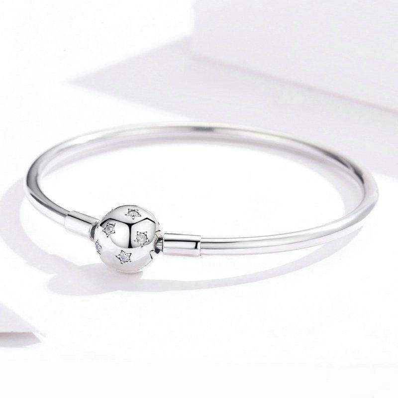 Silver Star Charm Bracelet | Sterling Silver CZ | Smooth Bangle charm bracelet for women in aviation