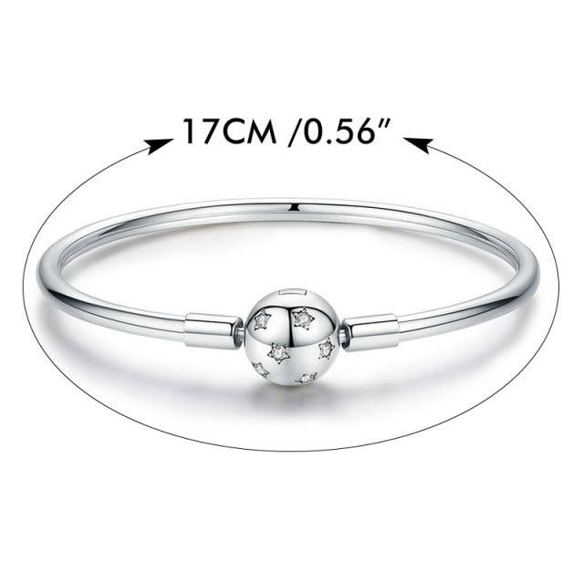Silver Star Charm Bracelet | Sterling Silver CZ | Smooth Bangle charm bracelet 17CM for women in aviation