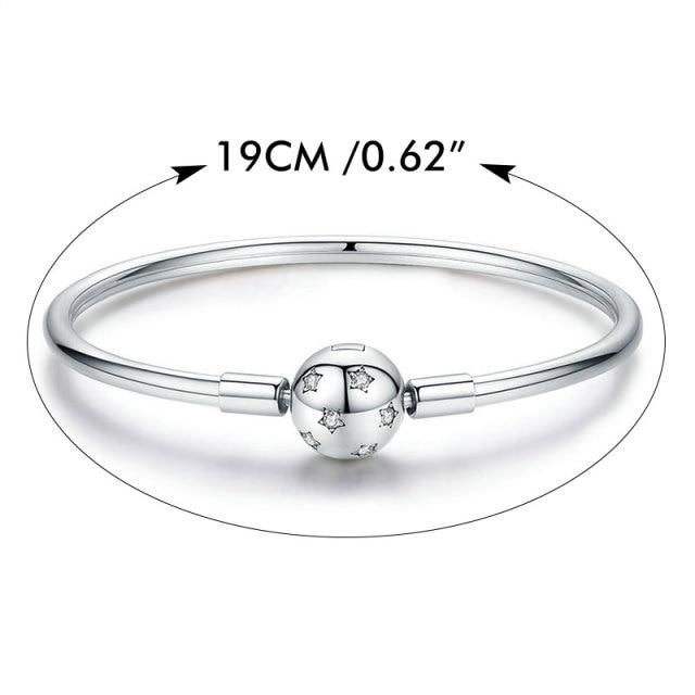 Silver Star Charm Bracelet | Sterling Silver CZ | Smooth Bangle charm bracelet 19CM for women in aviation