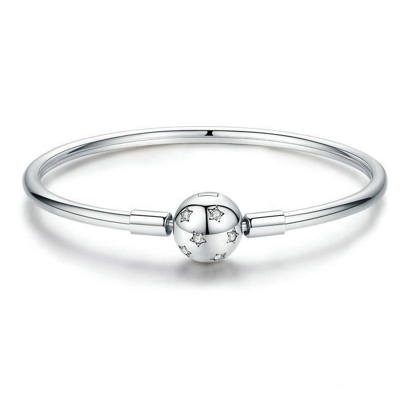 Silver Star Charm Bracelet | Sterling Silver CZ | Smooth Bangle charm bracelet for women in aviation