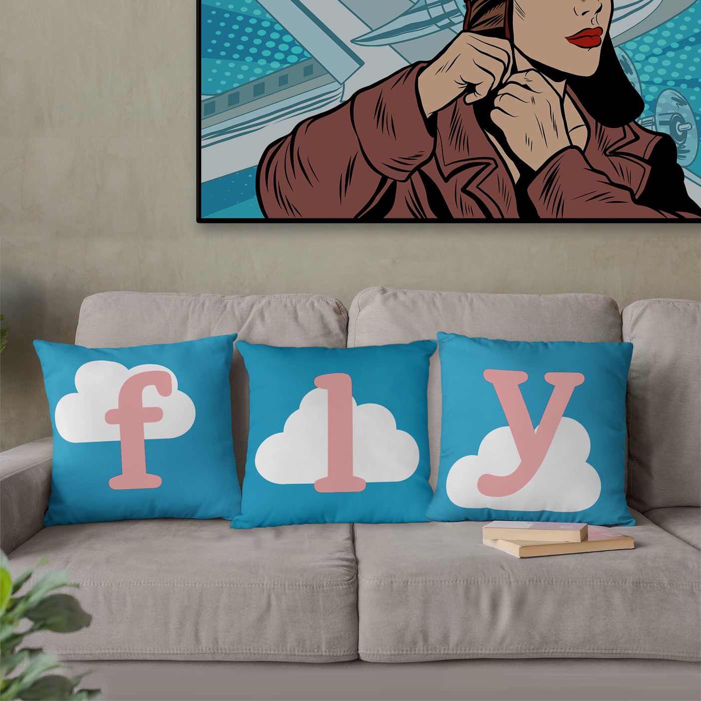 The "f" in FLY | Suede Feel Square Pillow (pink) Home Decor for women in aviation