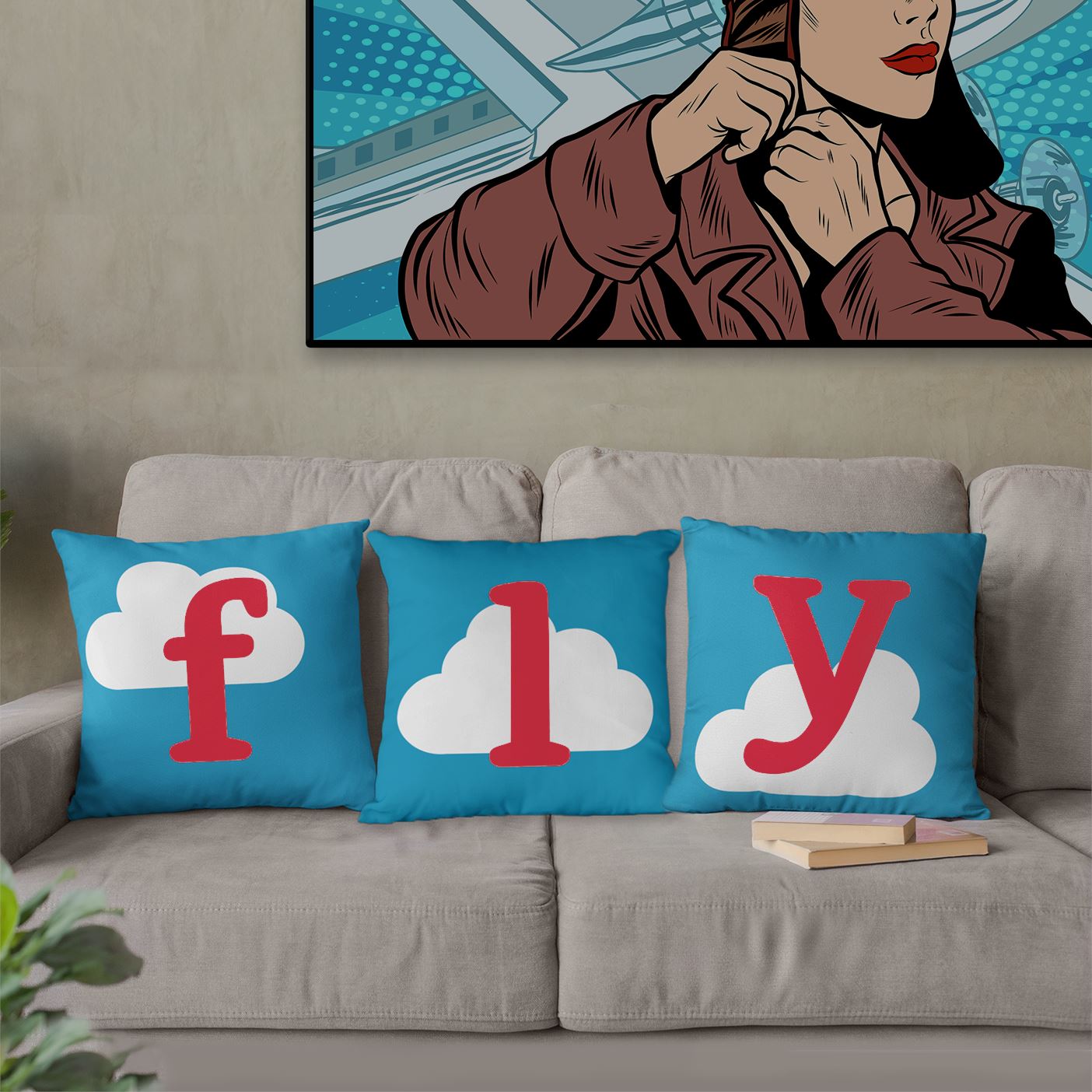 The "f" in FLY | Suede Feel Square Pillow (red) Home Decor for women in aviation
