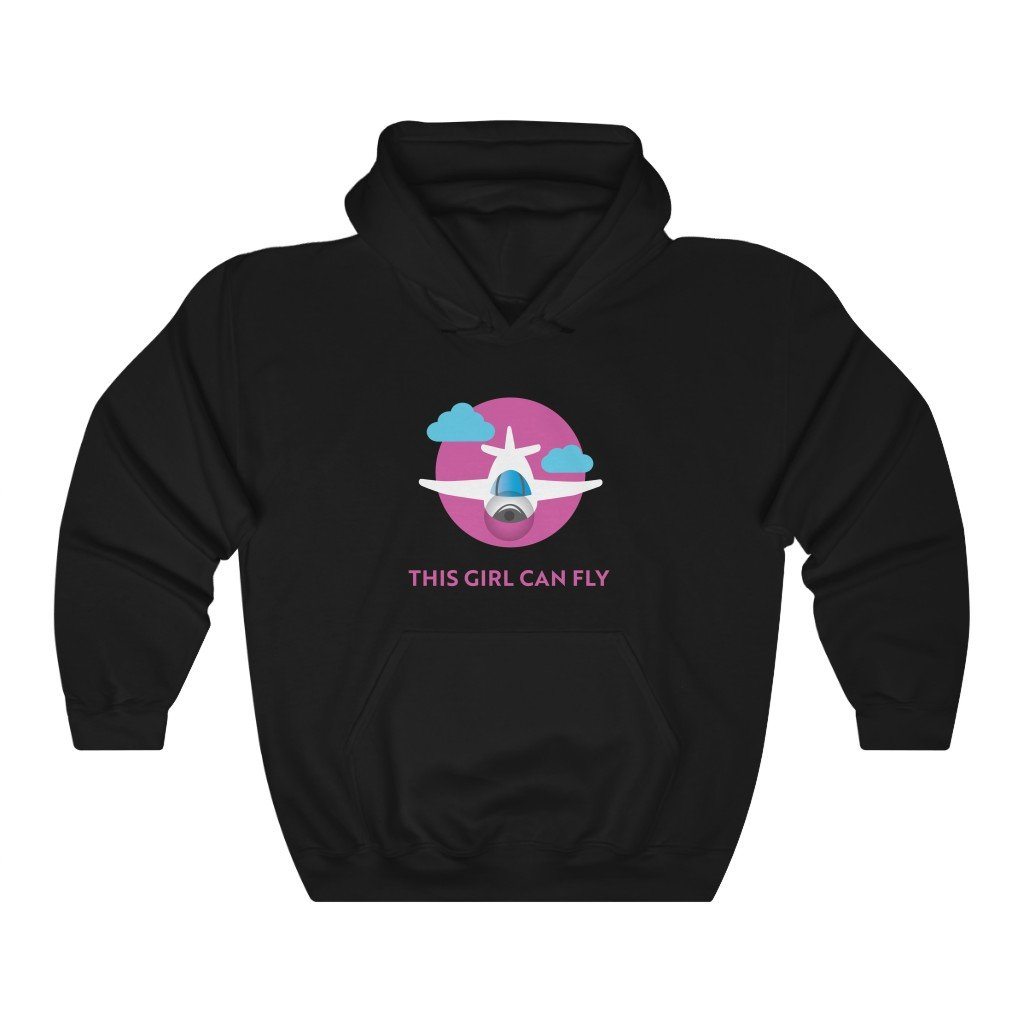 This Girl Can Fly - Airplane | Private Pilot | 50/50 Unisex Hooded Sweatshirt Hoodie Black S for women in aviation